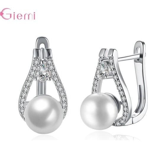 Simple Simulated Pearl Earrings Perla Pendientes Cubic Zircon Hooks Earring 925 Sterling Silver Fine Jewelry Bijoux