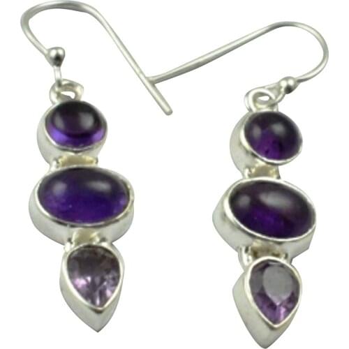 LoveGem Genuine Amethyst EARRINGS 925 Sterling Silver Jewelry, 39.7mm, AE2317