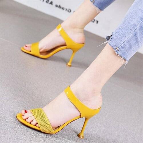 Slippers Womens Outer Wear Summer Non-Slip Fish Mouth High Heels Net Celebrity Ladies Fairy Style Fashion Knitted Womens Shoes