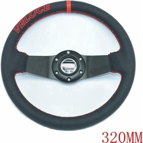 Universal 6 holes Racing Sport 320mm PU Leather Deep Dish Alloy Steering Wheel 5163