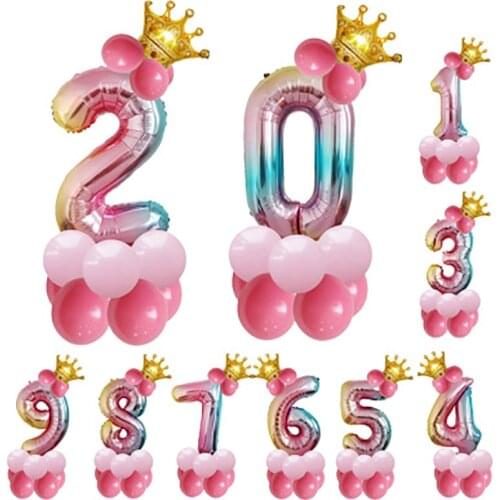 32inch Number Foil Balloons with Crown Birthday Party Supply Latex Balloon Baby Shower Party Decorations Kids Globos