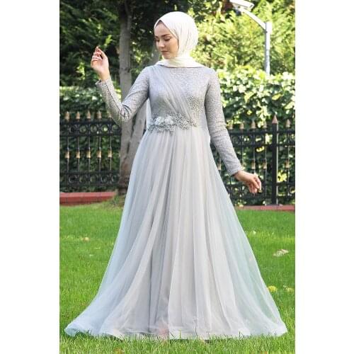 Embroidered Tulle Hijab Womens Evening Dress Muslim Hijab Party Evening Long Dress Islamic Clothing Engagement Henna Wedding