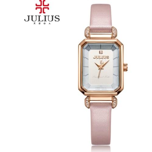 Julius Pink Watches For Women Leather Strap Rectangle Relojes Mujer With Rhinestone 2017 Winter New Arrivals Relogio Hour JA-951
