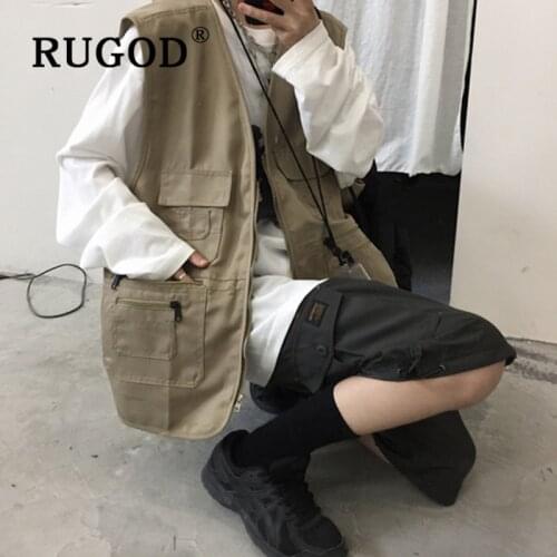 RUGOD New Autumn Women Cool Couple Coat V-neck Sleeveless Loose Slim Zipper Cardigan Coat Safari Style Fashion Pocket Vest Coat