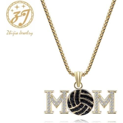Zhijia mom letter ball pendant necklace for women rhinestone crystal mother necklace mothers day gifts
