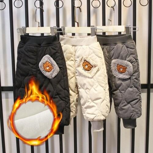 Winter Childrens Stretch Elastic Waist Cotton Trousers Plus Velvet Padded Pants Kids Girls Warm Thickening Leggings