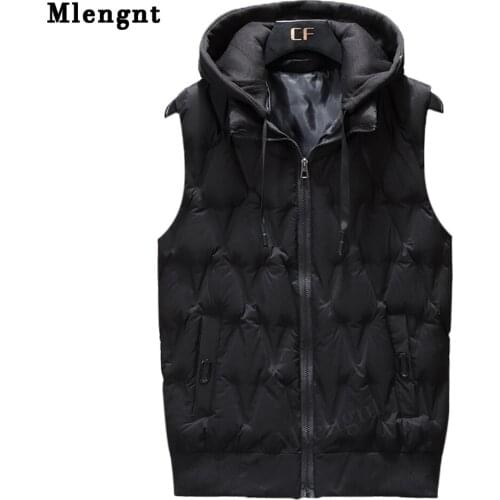 Winter Mens Vest Simple Hat Detachable Sleeveless Jackets Cotton-Padded Photographer Coats Warm Thicken Waistcoats Men Clothing