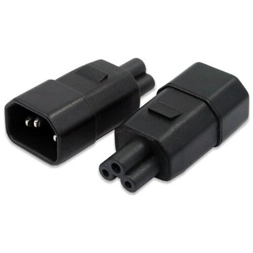 2pcs Black Copper 10A 250V Standart IEC320 C14 male to C5 female UPS PDU APC laptop power adaptor plug convert socket