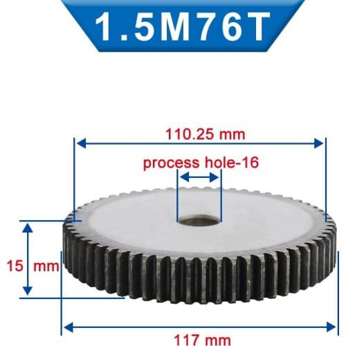 1 Piece 1.5M Spur Gear 76/77/78/79 Teeth 16 mm Process Hole Pinion Gear Low Carbon Steel Material Flat Gear Total Height 15 mm