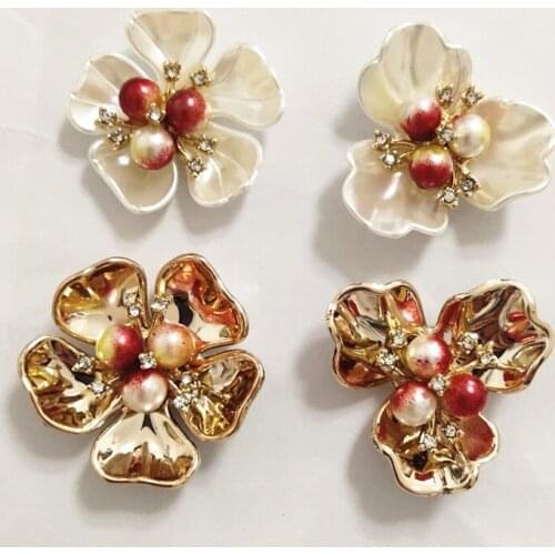 10 PCS 38mm Acrylic Alloy Imitation Shell Red Pearl Flowers For Earring Clothing Hair Accessories DIY Jewelry Making