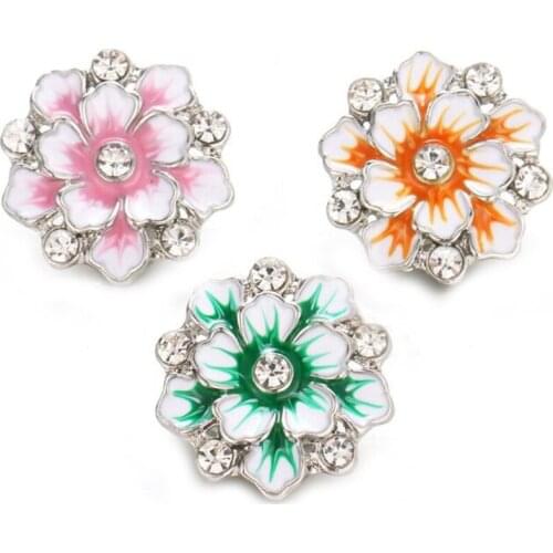 10pcs/lot New Snaps Jewelry Crystal Flower Ginger 18mm Snap Buttons for Women Leather Silver color 18mm Snap Bracelets Bangles