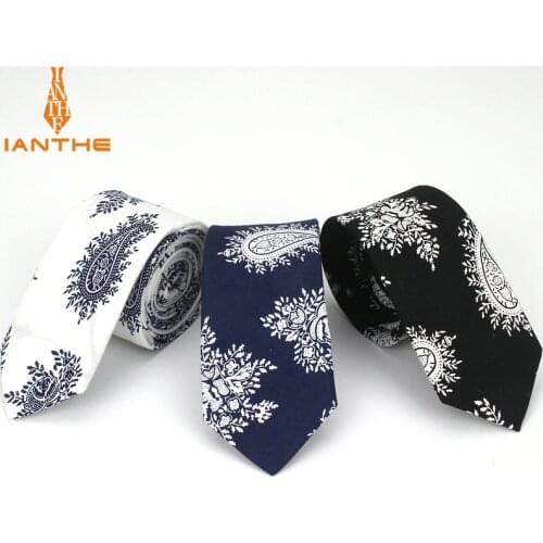 2018 Cotton Mens Navy Black Paisley Neck Ties For Men Necktie Narrow Slim Skinny Cravate Wedding Vintage Neckties Corbatas