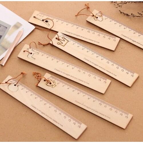 30pcs Wooden Ruler 15cm Creative Metric Rule Measuring Drafting Tools Learning Student School Stationery Kawaii Accessories