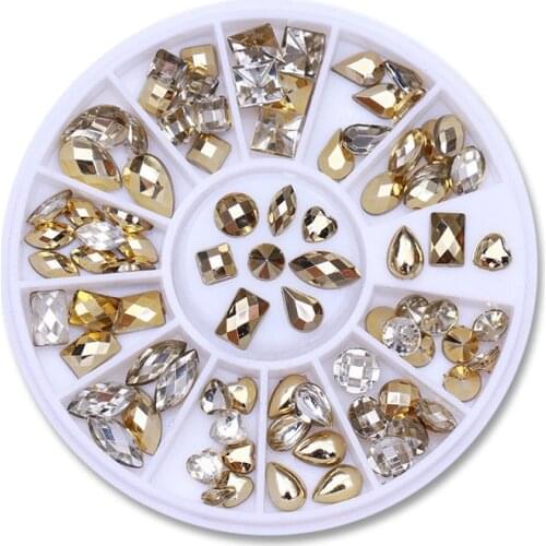 3D Nail Art Rhinestone Wheel Charms Double-sided Heart Water Drop Shape Gold Nail Art Decorations Nails Tips