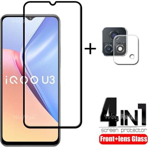 4-in-1 For Vivo iQOO U3 Glass For iQOO U3 Tempered Glass Full Glue Protective Screen Protector For Vivo iQOO U3 Lens Glass 6.58"