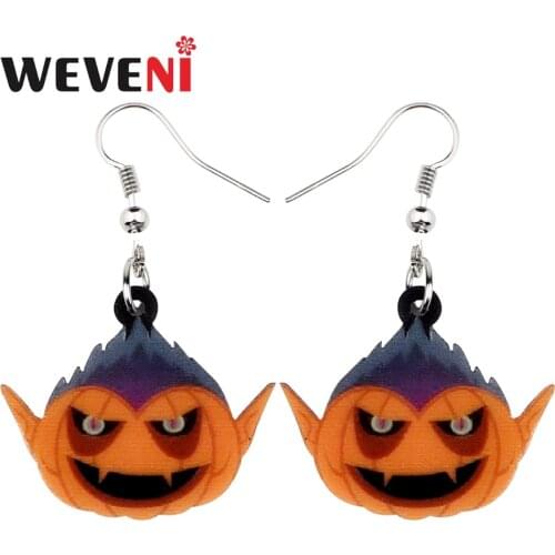 WEVENI Accessory Acrylic Halloween Pumpkin Devil Earrings Drop Dangle Cartoon Fashion Jewelry For Women Girls Female Gift Charms
