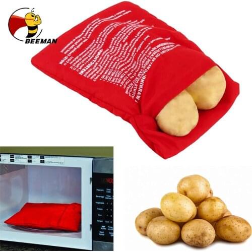 BEEMAN 1PC Washable Microwave Potato Bag For Oven Quick Fast (Cooks 4 Potatoes At Once) Steam Pocket In 4 Minutes Easy Cooking
