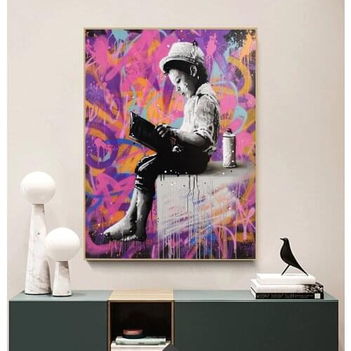 Banksy Street Graffiti Art Love Boy and Girl Canvas Painting Cuadros Posters and Print Wall Art for Living Room Home Decor