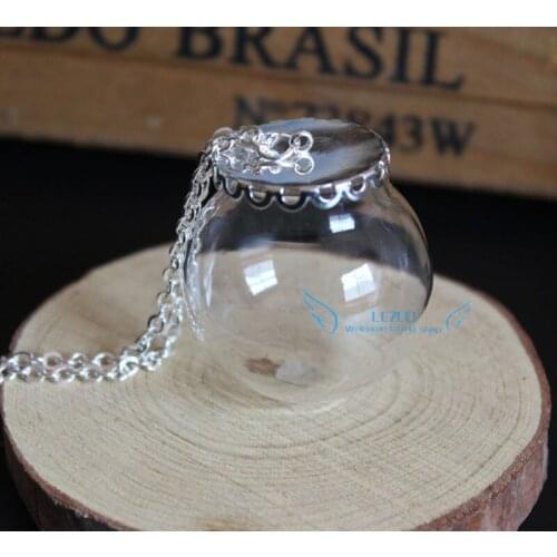Free ship!! 30x20mm glass globe ball with silver plated lace cap --necklace set