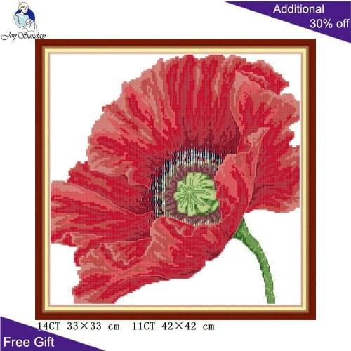 Joy Sunday Big Red Poppy H844 14CT 11CT Counted and Stamped Poppy Flowers Home Decor Needlework Embroidery DIY Cross Stitch kits