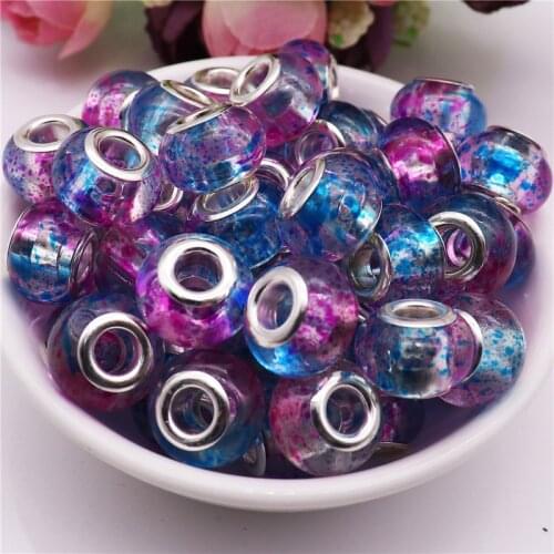 10pcs Big Hole Flower Painting Spacer Bead Charms Round Core European Spacer Beads For DIY Jewelry Making Fit Pandora Bracelet