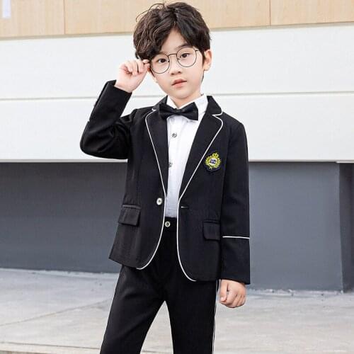 Kids Suits For Prom New Fashion Piano Performance Suit For Baby Boy Children Clothes Equestrian Black Boys Blazer Sets Free Tie