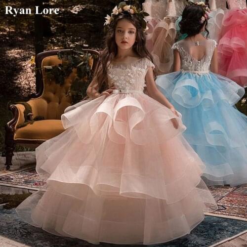 Elegant Ruffles Ball Gown Flower Girl Dresses Appliques Kids Princess For Weddings Dress Pageant Gowns Vestidos De Fiesta