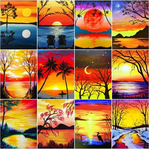 Evershine 5D DIY Diamond Painting Sunset Full Square Round Diamond Embroidery Tree Scenery Rhinestone Picture Home Decoration