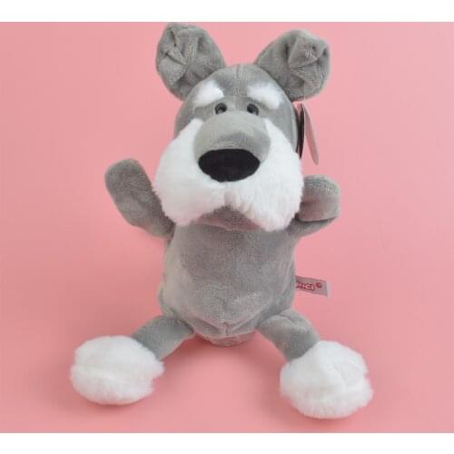 Schnauzer hand puppet Learning plush toy, Puppy Stuffed Baby / Kids Develop Doll Toy Gift