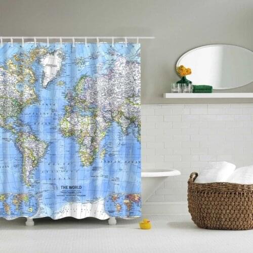 World Map Shower Curtain Bathroom Decor Long 180*200cm