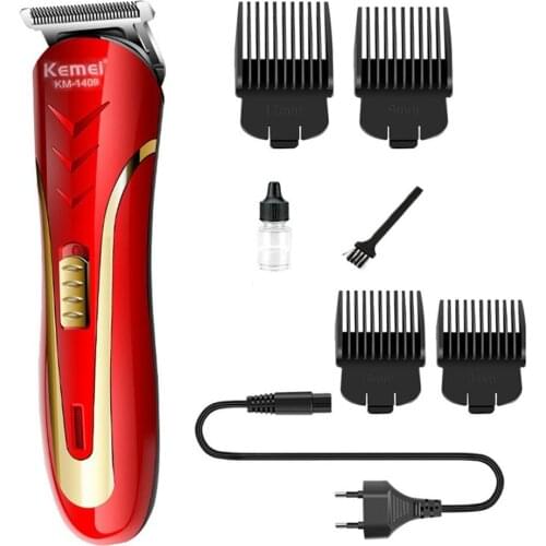 KEMEI KM-1409 Carbon Steel Head Hair Trimmer EU Plug Rechargeable Electric Razor Men Beard Shaver Electric Hair Clipper