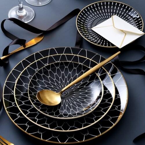 Nordic High Quality Phnom Penh Geometry Tableware ceramic Dish dessert Fruit Cake Salad plate Western plate Sets Dinnerware