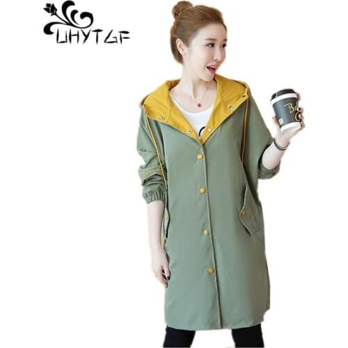UHYTGF Classic Women Trench Coat 2019 Hot Sale Women clothing Spring autumn Leisure Trench Coats Female Lace Wild Trench coat283