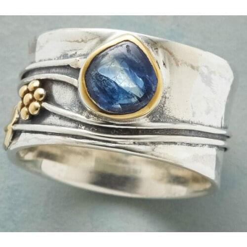 Fashion Exquisite Water Drop Blue Gem Petal Ring Fashion Women Two Color Ring Bride Engagement Wedding Jewelry Accessories