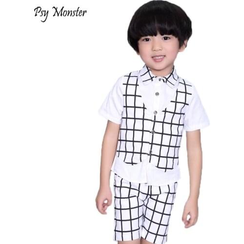 2020 kids sets for Boys Clothing Set Fake Vest Shirt + Pants 2pcs Kids Gentleman Prince Wedding Dress Clothes Children Costumes