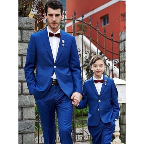 Royal Blue Man Business Suits Boy Clothes Groom Tuxedos Young Children Prom Party Dress Sets (Jacket+Pants+Bow Tie) H:031