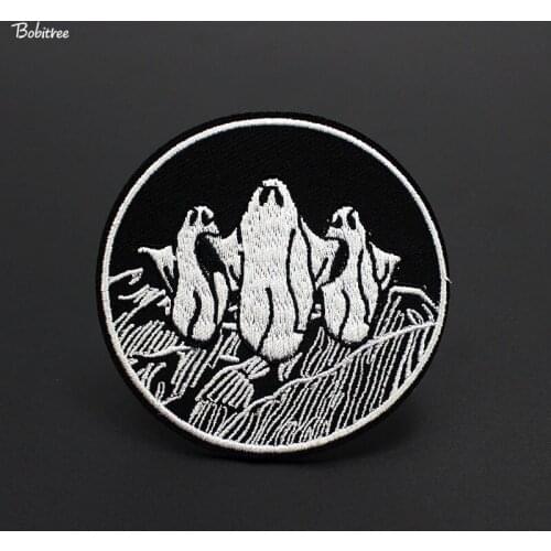 Circular Black Cartoon Animal Patch Clothes Decoration Embroidery Iron on Patches Applique for Jacket Jeans Badge