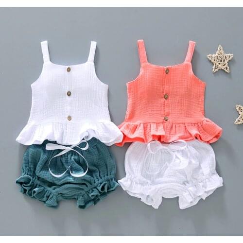 Summer newborn baby girl clothes outfit sets suspender T-shirt + lantern shorts suit for baby girls clothing 1st birthday sets