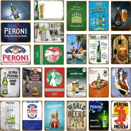 World Beers Metal Signs Ice Cold Peroni Nastro Azzurro Vintage Poster Bar Decorative Plate Wall Art Painting Plaque Home Decor