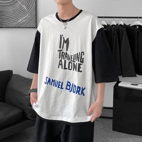 2021 New Mens Cotton Short-Sleeved T-Shirt Text Loose Version Breathable T-Shirt Pure Cotton Half-Sleeved T-Shirt for Men