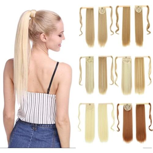 False Tail Hair Extension Long Straight Synthetic Ponytail Wrap Around the Clip in Fake Hair Overhead Tail Hairpiece Extensions