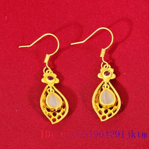Jade Water drop Earring Jewelry Amulet Crystal Women Zircon Fashion Chalcedony 925 Silver Green Gemstone Gifts Natural