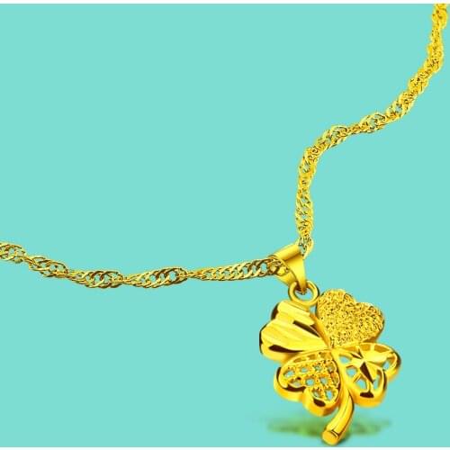 New Womens Gold Filled Jewelry 925 Sterling Silver Surface 24k Gold Clover Necklace Cute Chain Necklace Fine Jewelry