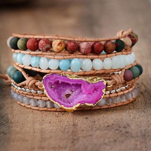 New Bracelets for Women Natural Stones Drusy Charm Multilayers Leather Bracelets Unique Boho Bracelets Dropshipping