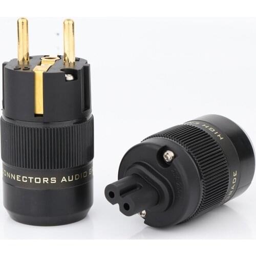 One Pair Gold plated Figure 8 C7 & Schuko Power Plug hifi Audio speaker amplifier AC Power cord IEC