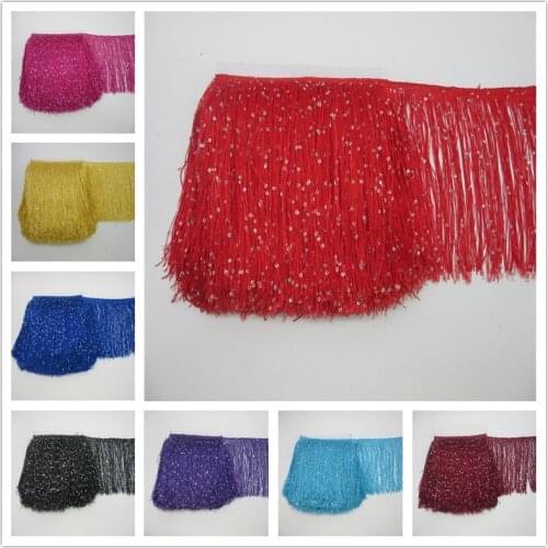 Wholesale 10 Yards/lot 20cm Wide High Quality Sequins Tassel Fringe Trim Tassels DIY Latin Dance Accessories Latin Ribbon