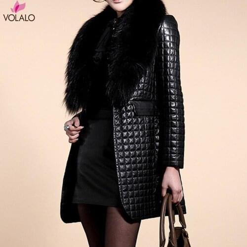 Women Winter Faux Leather Fur Long Sleeve Coat Jacket Outerwear Long Overcoat 2020 New Warm Outwear Coats Black