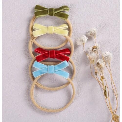 Velvet Bow Baby Headband Soft Thin Nylon Headbands For Girls Elastic Nylon Bandage Girls Hair Bands Baby Hair Accessories