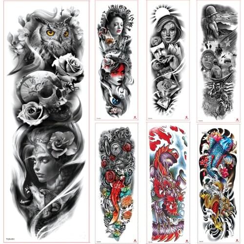 ROSE FULL SLEEVE ARM TEMPORARY TATTOO REALISTIC EVIL CLOWN SKULLS, MENS, WOMENS