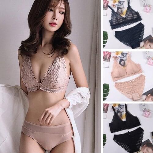 Sexy Backless Bra And Panty Set Lace Front Closure Seamless Push Up Underwear Briefs Women Wireless Lingerie Sets